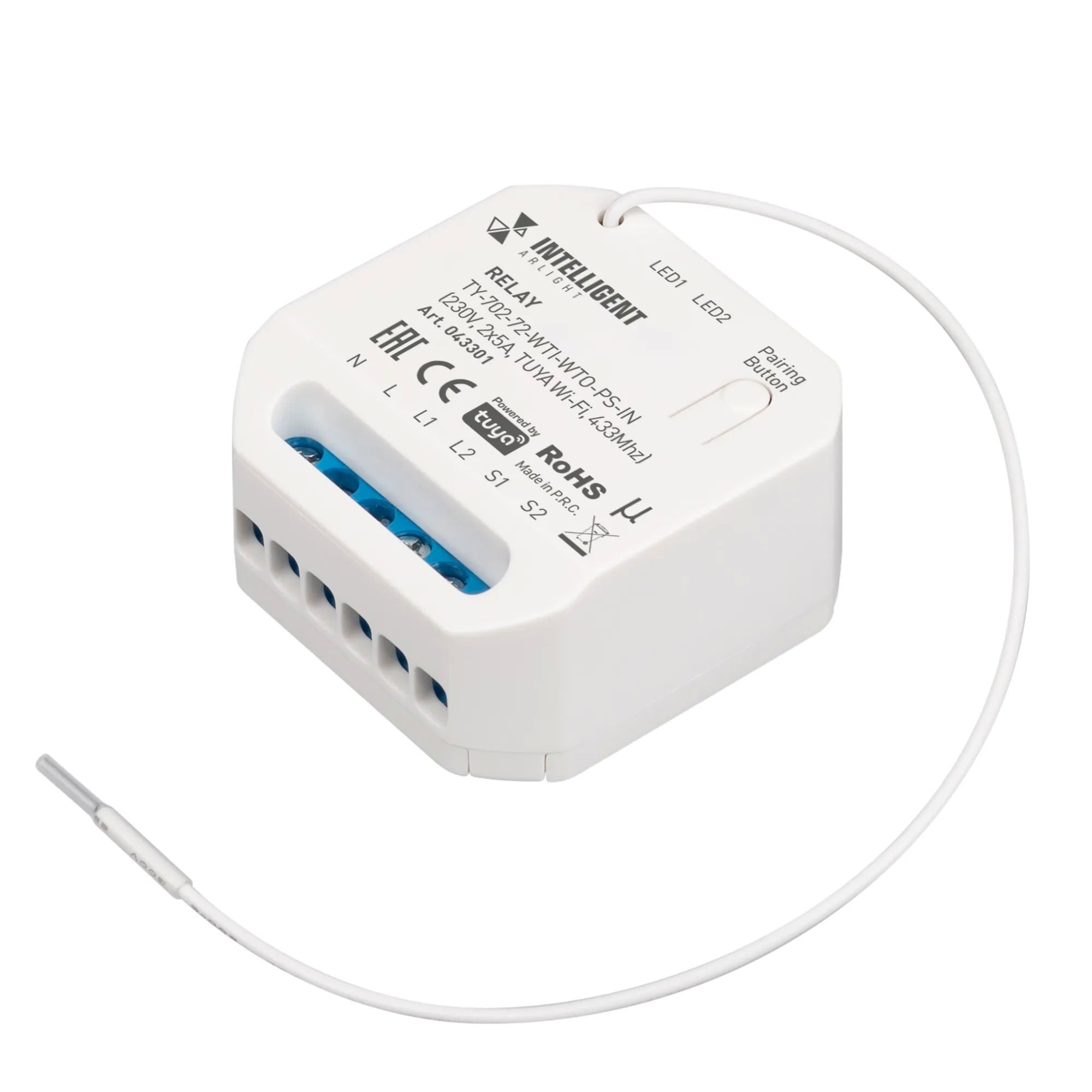 Изображение товара Релейный модуль Arlight Intelligent TY-702-72-WTI-WTO-PS-IN 230V 2x5A TUYA Wi-Fi 433Mhz 043301