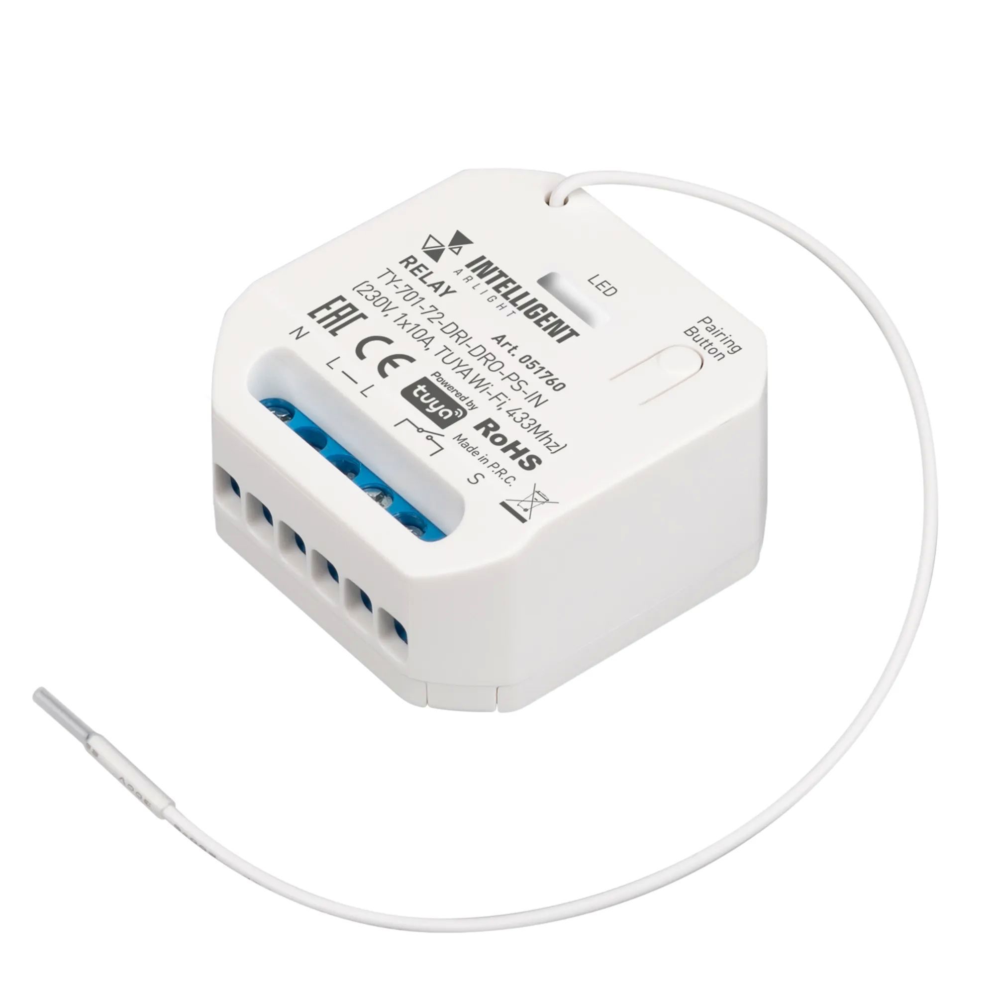 Изображение товара Релейный модуль Arlight Intelligent TY-701-72-DRI-DRO-PS-IN 230V 1x10A TUYA Wi-Fi 433Mhz 051760