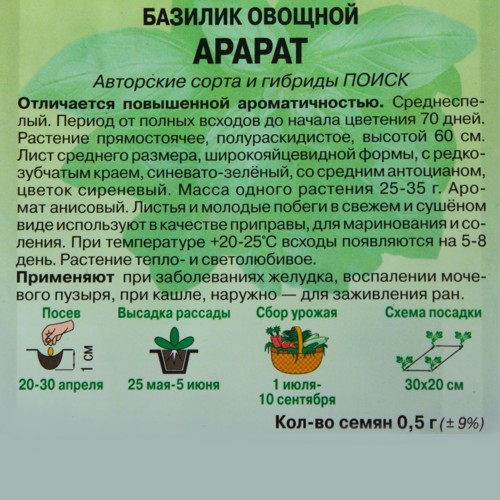 Семена Базилик овощной Арарат Авторская серия Поиск - фото 3