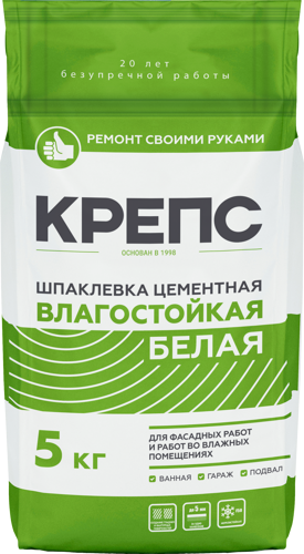 Шпаклёвка цементная влагостойкая Крепс 5 кг белая