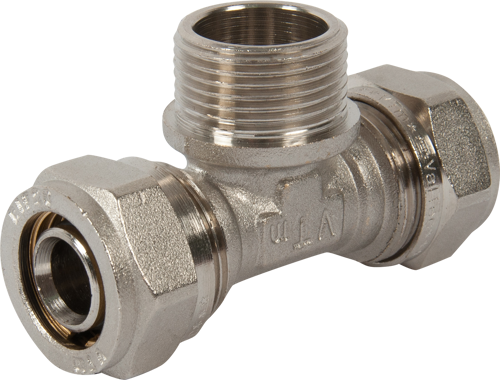 Тройник комбинированный Valtec 20x3/4"x20 мм НР никелированная латунь