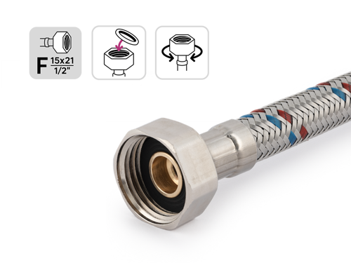 Гибкая подводка для воды Equation 1/2" внутренняя-внутренняя резьба 150 см - фото 3