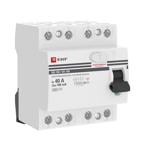 УЗО EKF ВД-100 4P 40 А 100 мА 4.5 кА АС elcb-4-40-100-em-pro