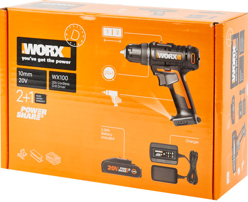 Дрель-шуруповерт аккумуляторная Worx WX100, 20 В Li-ion 1x2 Ач - фото 7