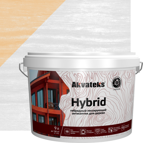 Антисептик Akvateks Hybrid гибридный лессирующий полуматовый белый 9 л