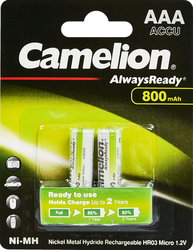 Аккумулятор Camelion Always Ready NH-AAA800ARBP2 Ni-Mh HR03 AAA 800 мАч 1.2В 2 шт.