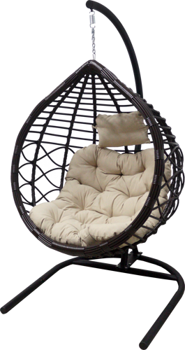 Кресло подвесное с опорой Veil 2 102x200x126 см, искусственный ротанг, тёмно-коричневый/бежевый - фото 2