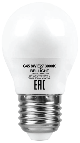Лампа светодиодная Bellight E27 175-250 В 8 Вт шар 750 лм теплый белый цвет света - фото 2