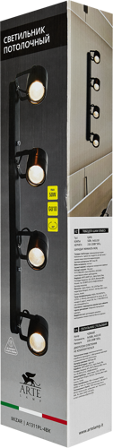 Спот поворотный Arte Lamp Mizar 4 лампы GU10 8 м² цвет черный - фото 7