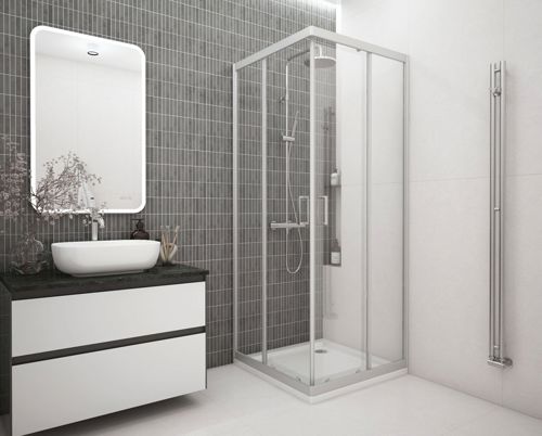 Душевая ширма Метакам квадратный 90x90 см серый профиль прозрачное стекло раздвижной