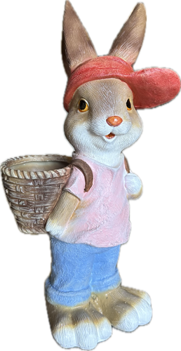 Садовая фигура Заяц в кепке с корзинкой смола 42x21x16 см