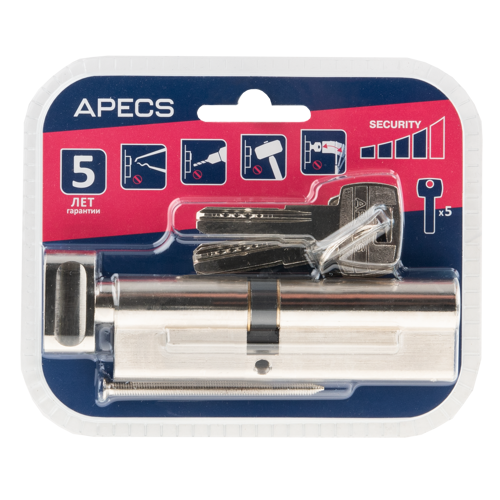 Цилиндровые механизмы Apecs Pro LM-120(55/65C)-C-NI 120 мм, ключ/вертушка, цвет никель - фото 4