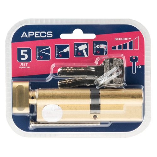 Цилиндровые механизмы Apecs Pro LM-105(45/60C)-C-G 105 мм, ключ/вертушка, цвет золотой - фото 4