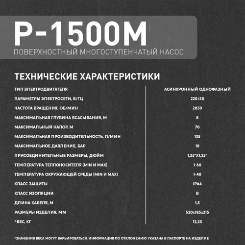 Насос садовый поверхностный Oasis P-1500M 8100 л/час - фото 11