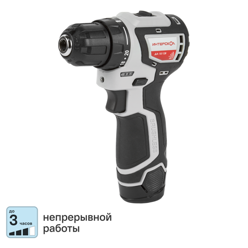 Дрель-шуруповерт аккумуляторная бесщеточная Интерскол ДА-10/12В 687.1.2.70 МиниМАКС, 12 В Li-ion 2x1.5 Ач