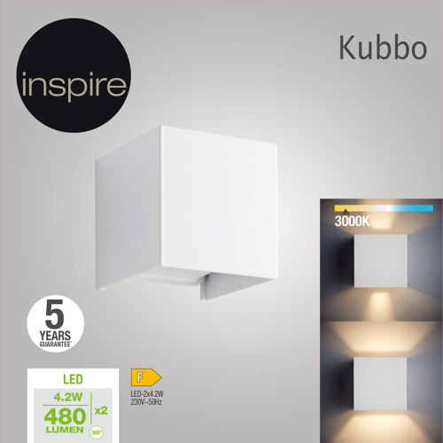 Настенный светильник светодиодный Inspire Kubbo теплый белый свет цвет белый - фото 3