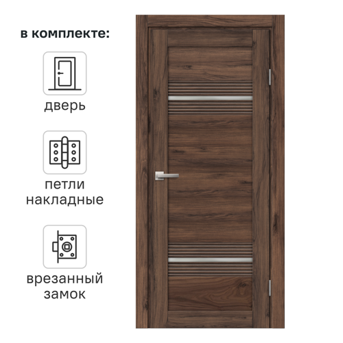 Дверь межкомнатная остекленная Онда Г 80x200 см ПВХ цвет орех/пекан с замком и петлями