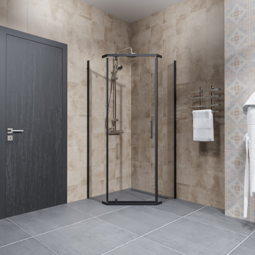 Душевая ширма Грета Triton пятиугольная 90x90x190см цвет профиля черный распашная стекло 6мм прозрачное - фото 4