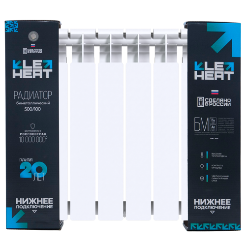 Радиатор секционный Le Heat Bimetal 500/100 8 секций нижнее подключение биметалл белый - фото 5