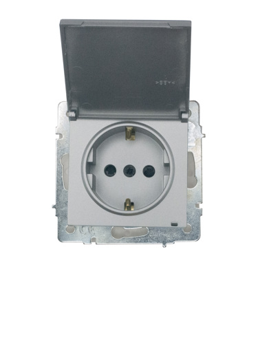 Розетка встраиваемая Lezard Vesna с заземлением с крышкой IP44 цвет платина - фото 3