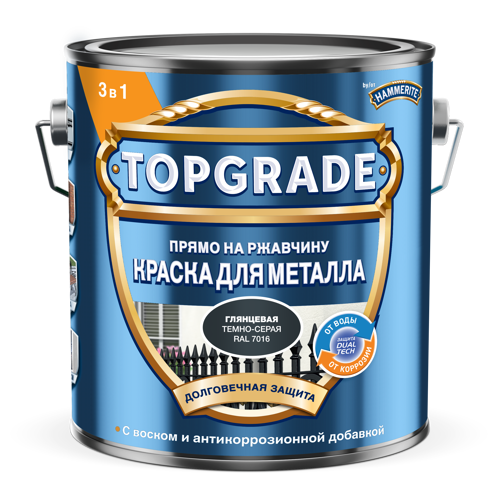 Грунт-эмаль по металлу 3 в 1 Topgrade гладкая цвет темно-серый 2 л - фото 2