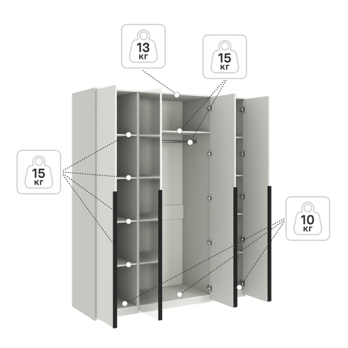 Шкаф распашной Бергамо с 4 дверями 180x220x60 см ЛДСП цвет белый - фото 6