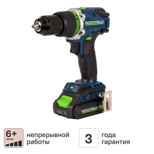 Дрель-шуруповерт аккумуляторная ударная бесщеточная Rockfield RF2062BK, 20 В Li-ion 2x2 Ач