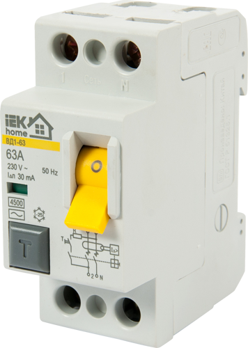 УЗО IEK Home ВД1-63 1P N 63 А 30 мА 4.5 кА AC MDV10-2-063-030 - фото 2