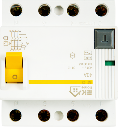 УЗО Iek Home ВД1-63 3P N 40 A 30 мА 4.5 кА AC MDV10-4-040-030 - фото 3