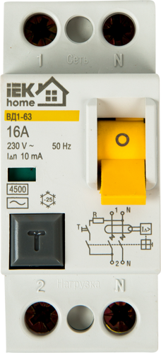 УЗО Iek Home ВД1-63 1P N 16 A 10 мА 4.5 кА AC MDV10-2-016-010 - фото 3