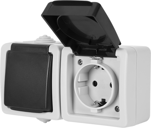 Розетка двойная накладная LK Studio Aqua с заземлением с крышкой IP54 цвет серый - фото 4