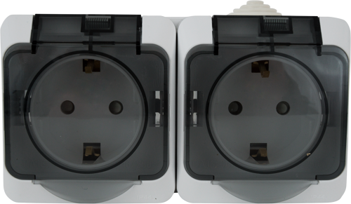 Розетка двойная накладная влагозащищённая Systeme Electric Этюд с заземлением с крышкой и шторками IP44 цвет белый - фото 2