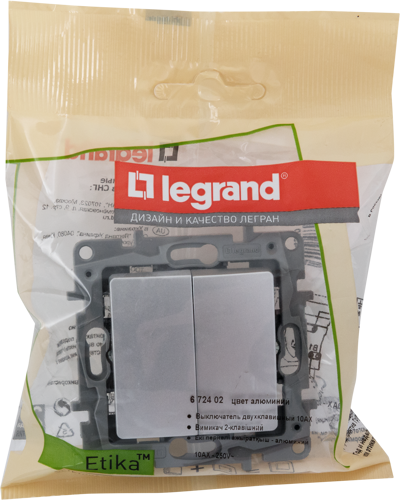 Выключатель двухклавишный - Legrand Etika - 10А 250В безвинтовые зажимы - алюминий - фото 6