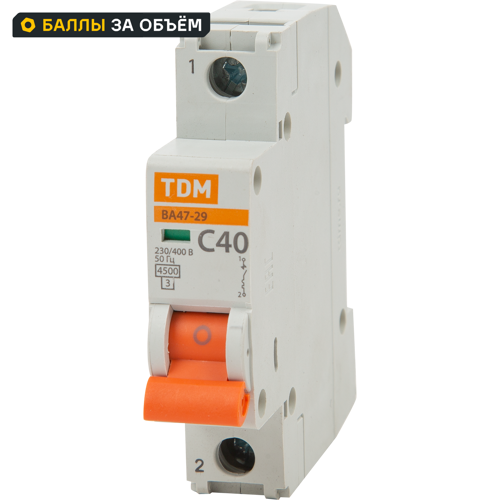 Автоматический выключатель TDM Electric ВА47-29 1P C40 А 4.5 кА SQ0206-0078