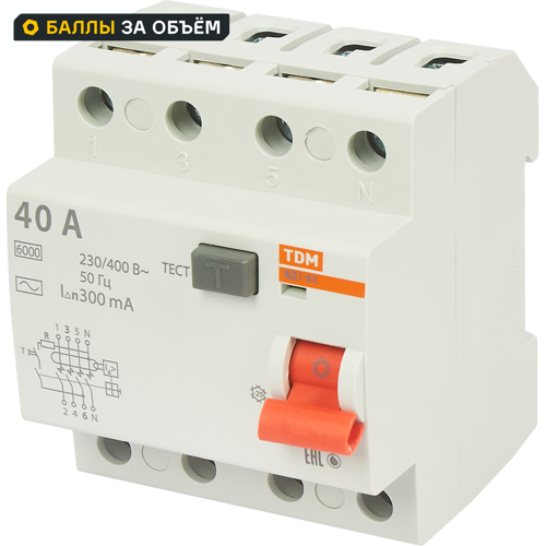 УЗО Tdm Electric ВД1-63 4P 40 A 300 мА 4.5 кА AC SQ0203-0037