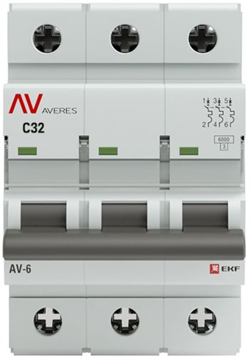 Автоматический выключатель EKF Averes AV-6 3P C32 А 6 кА mcb6-3-32C-av - фото 3