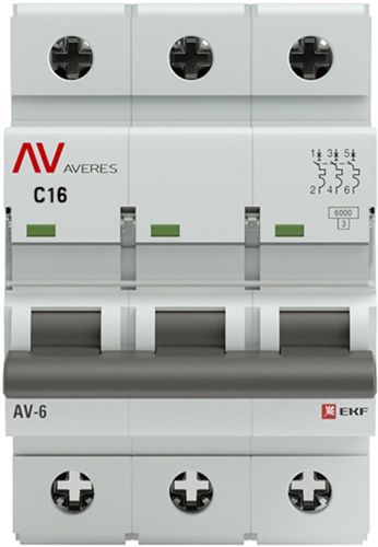 Автоматический выключатель EKF Averes AV-6 3P C16 А 6 кА mcb6-3-16C-av - фото 3
