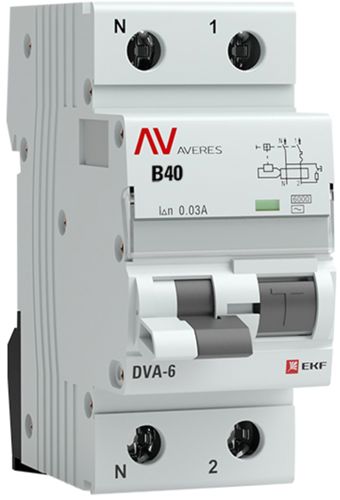 Дифференциальный автомат EKF Averes DVA-6 1P N C40 A 30 мА 6 кА AC rcbo6-1pn-40C-30-ac-av - фото 2