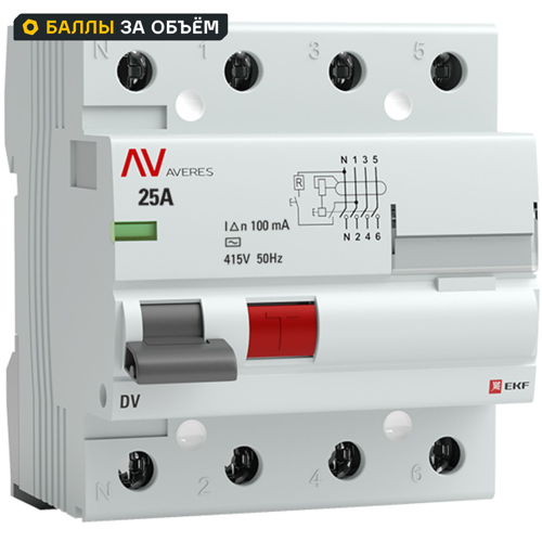 УЗО EKF Averes DV 4P 25 А 100 мА AC