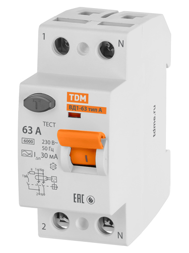 УЗО TDM Electric ВД1-63 2Р 63 А 30 мА 6 кА A - фото 2