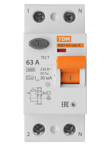 УЗО TDM Electric ВД1-63 2Р 63 А 30 мА 6 кА A - фото 3