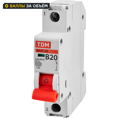 Автоматический выключатель TDM Electric ВА47-29 1Р B20 A 4.5 кА